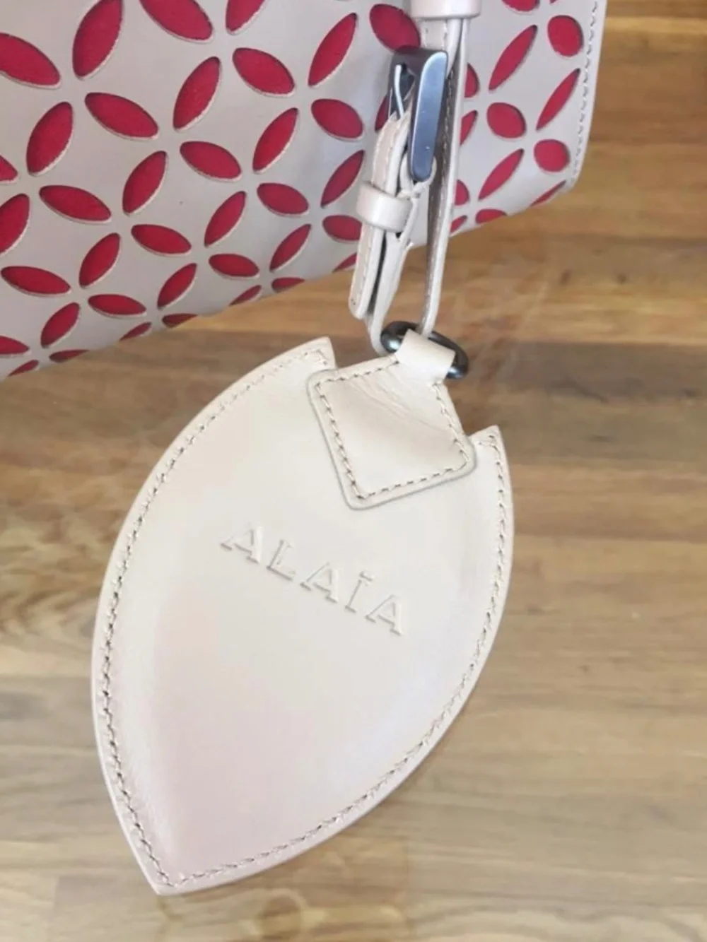 ALAIA Leather Laser Cut Clutch Bag Beige Red Floral New